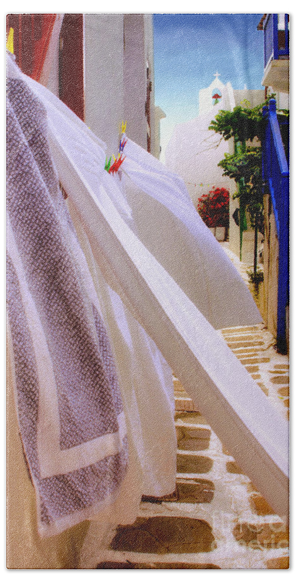 Mykonos Bath Sheet featuring the photograph Blowing In The Wind by Madeline Ellis