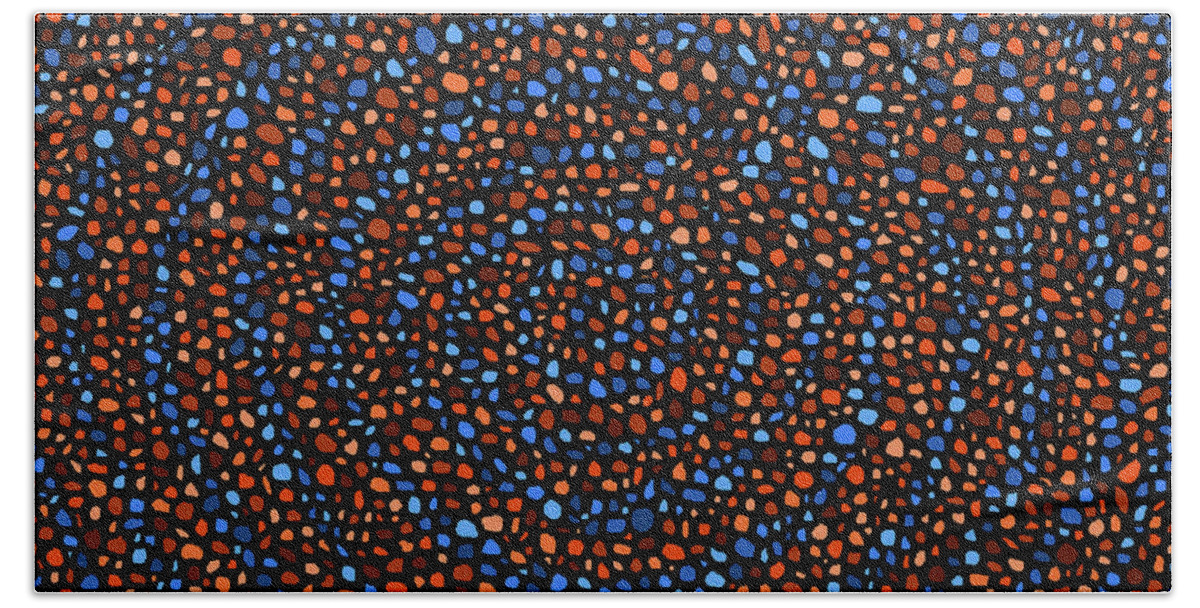 Blue Hand Towel featuring the digital art Blue and Orange Circles by Janice Dunbar