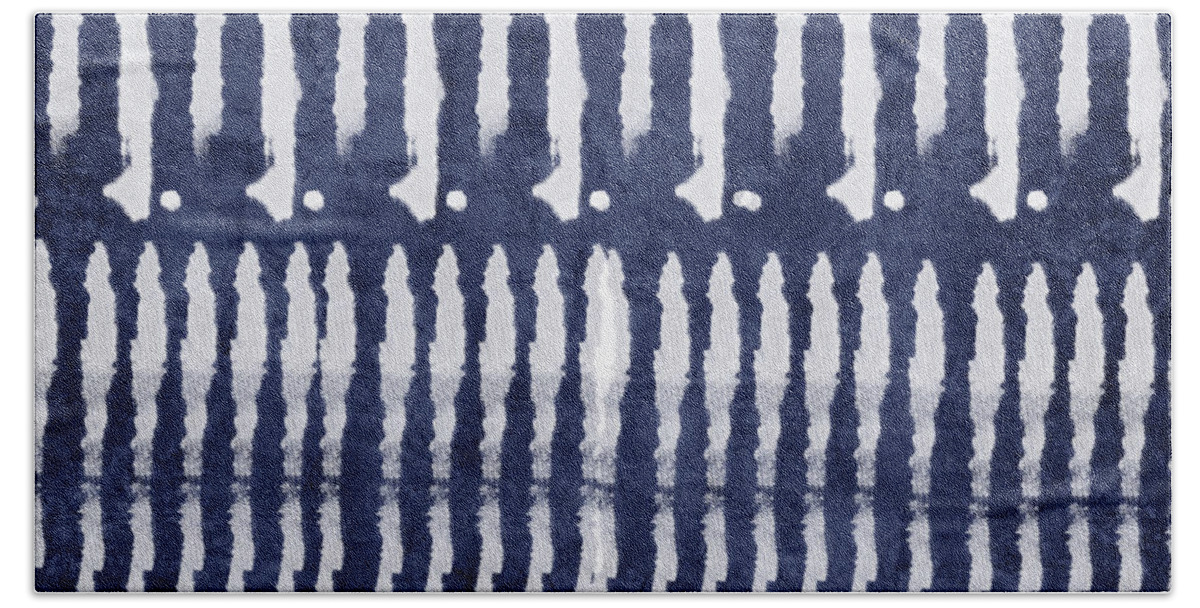 Blue Hand Towel featuring the painting Blue and White Shibori Design by Linda Woods