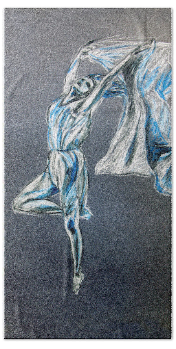 Ballet Hand Towel featuring the drawing Blue Ballerina dance art by Tom Conway
