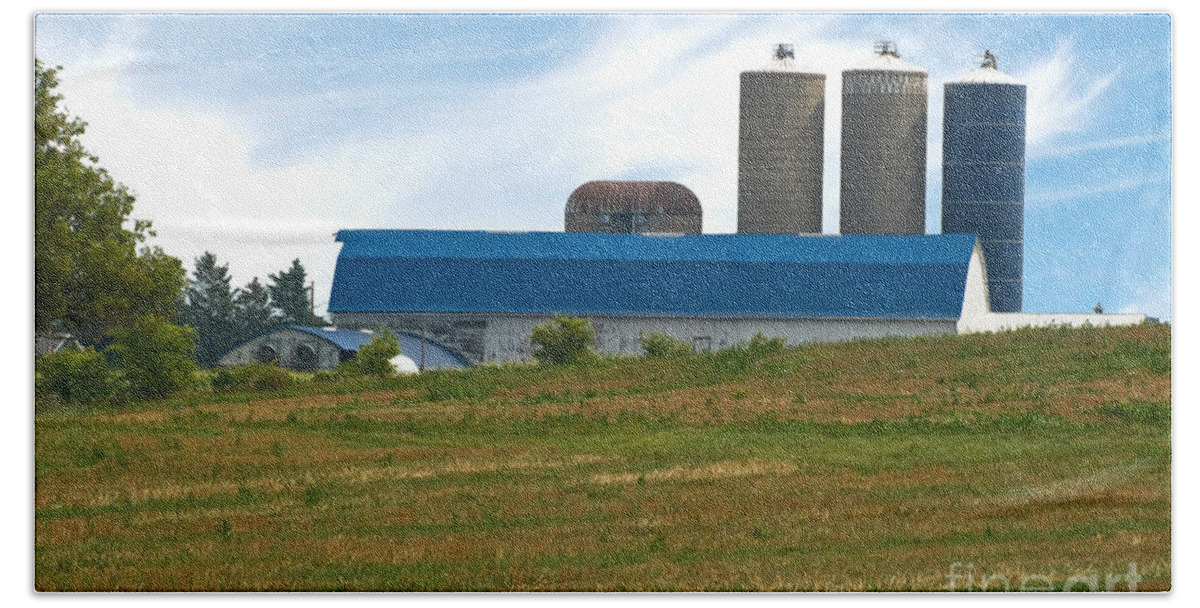 Agriculture Bath Towel featuring the photograph Blue Barn And Silos by Richard and Ellen Thane