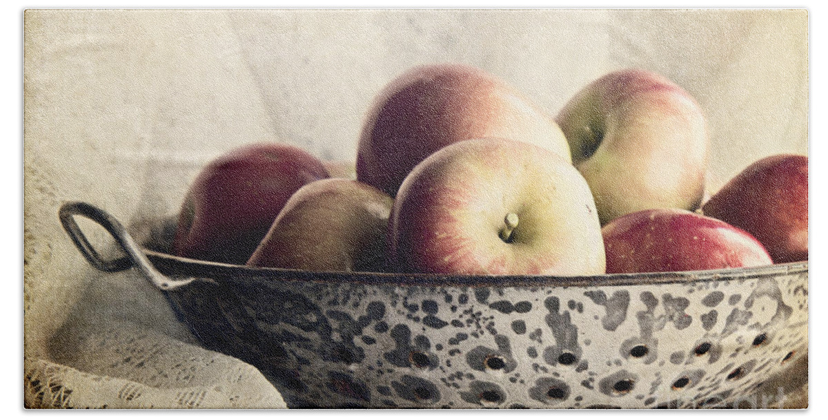 Apples Hand Towel featuring the photograph Blue Bowl of Apples by Pam Holdsworth