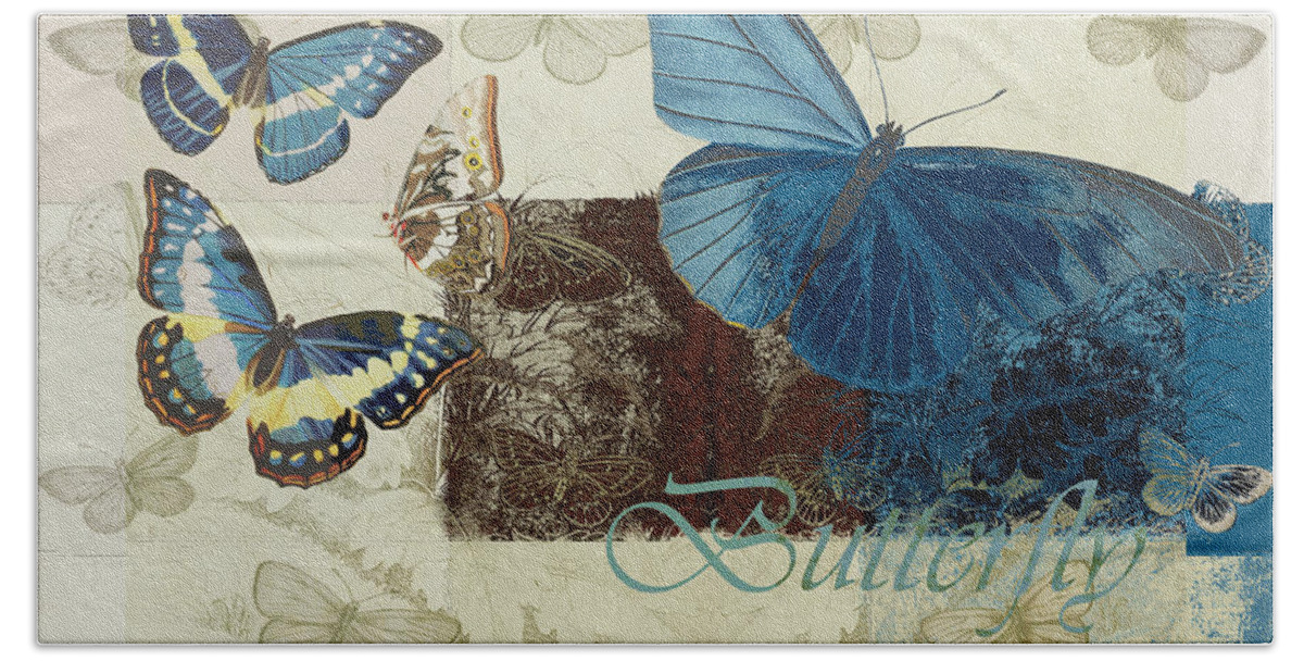 Butterfly Hand Towel featuring the digital art Blue Butterfly - j152164152-01 by Variance Collections