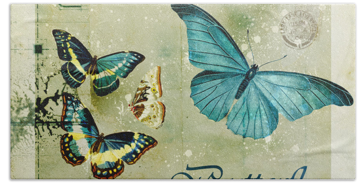 Butterfly Hand Towel featuring the digital art Blue Butterfly - s55c01 by Variance Collections