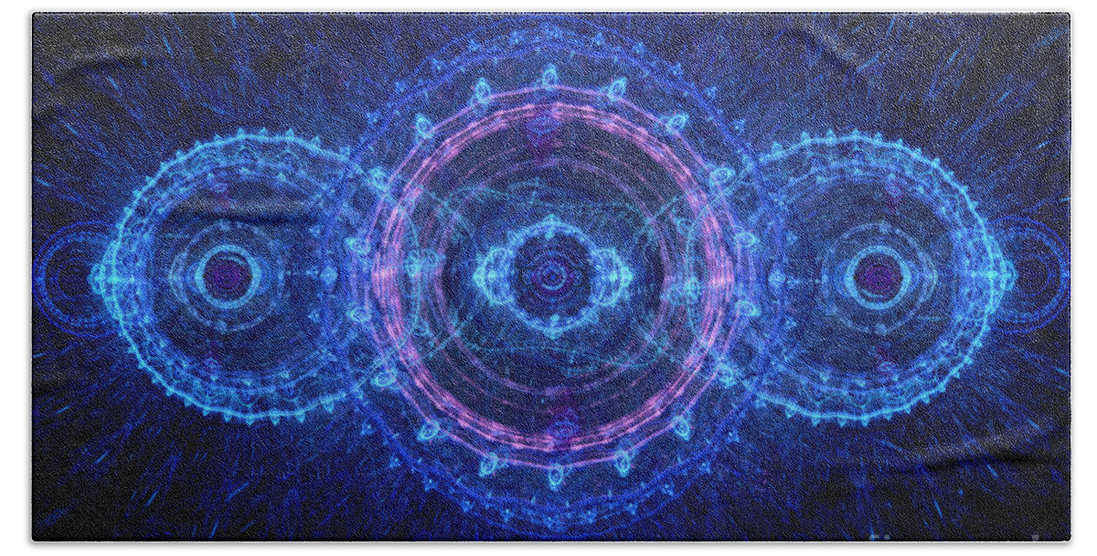 Abstract Bath Towel featuring the digital art Blue circle fractal by Martin Capek