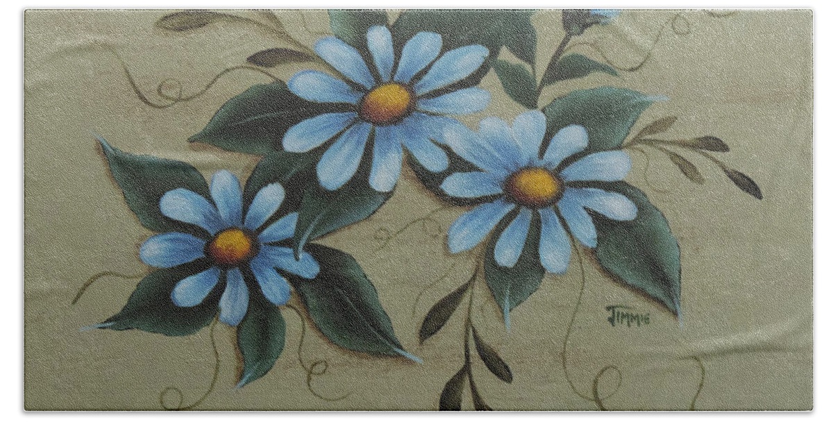 Blue Daisies Bath Towel featuring the painting Blue Daisies by Jimmie Bartlett