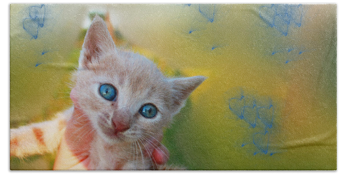 Augusta Stylianou Bath Towel featuring the photograph Blue Eyes Kitten by Augusta Stylianou