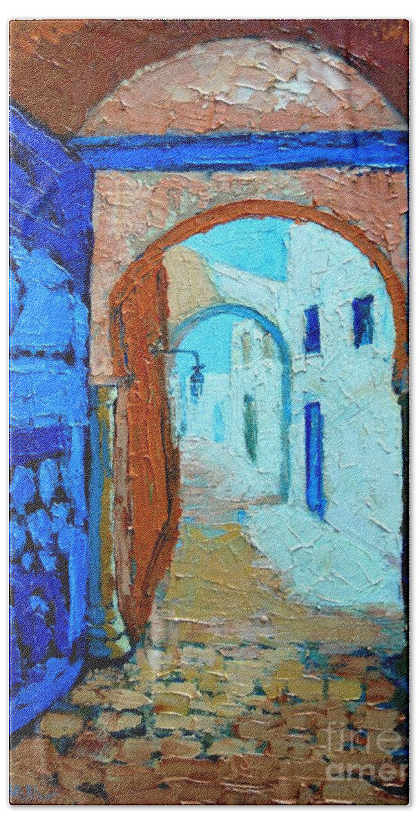 Landscape Hand Towel featuring the painting Blue Gate by Ana Maria Edulescu