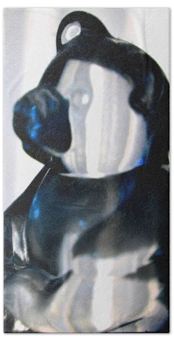 Blue Glass Bear Bath Towel featuring the photograph Blue Glass Bear by Maria Urso