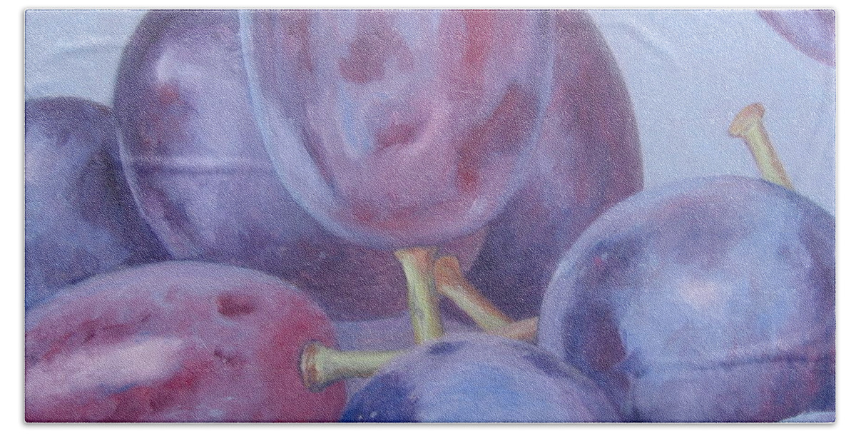 Blue Grapes Hand Towel featuring the painting Blue Grapes by Kazumi Whitemoon