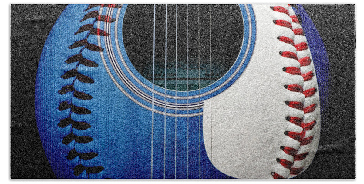 Baseball Bath Towel featuring the photograph Blue Guitar Baseball Square by Andee Design