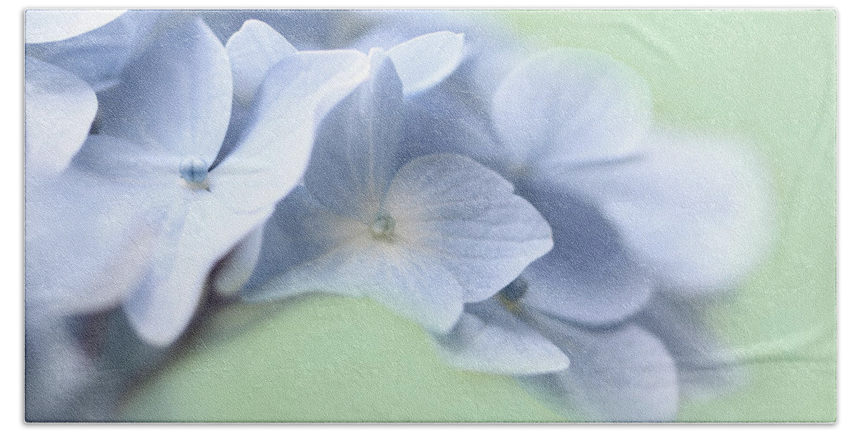 Hydrangea Bath Towel featuring the photograph Blue Hydrangea Flower Macro by Jennie Marie Schell