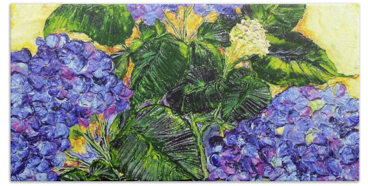 Blue Bath Towel featuring the painting Blue Hydrangea Flowers by Paris Wyatt Llanso