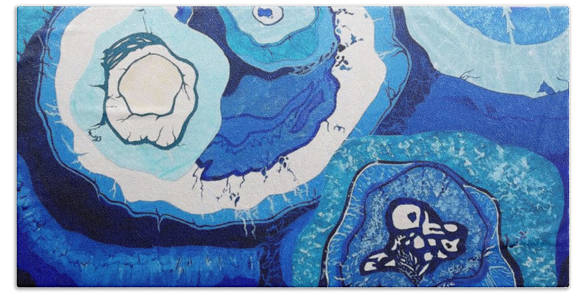 Blue Bath Towel featuring the painting Blue Lace Agate II by Ellen Levinson