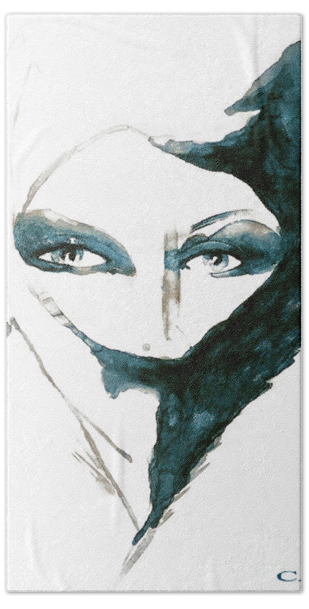 Portrait Of Woman Bath Towel featuring the painting Blue Lady Art Print by William Cain