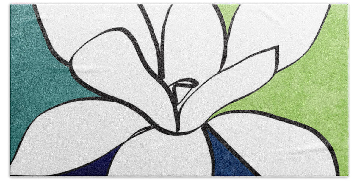 Magnolia Hand Towel featuring the painting Blue Magnolia 1- floral art by Linda Woods