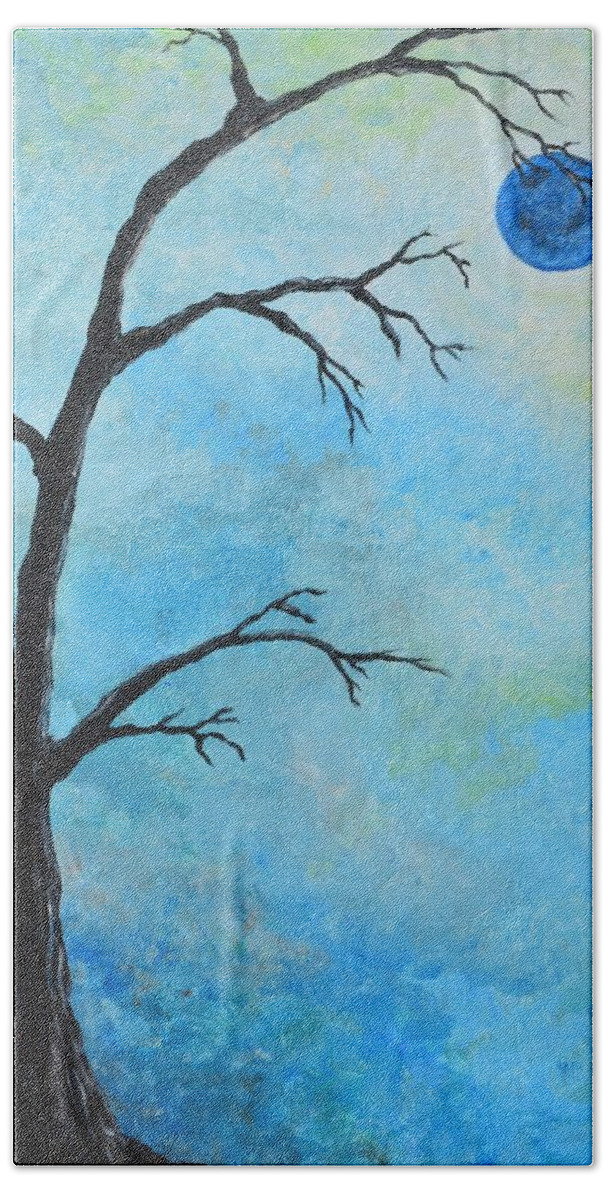 Tree Bath Towel featuring the painting Blue Moon by Meganne Peck