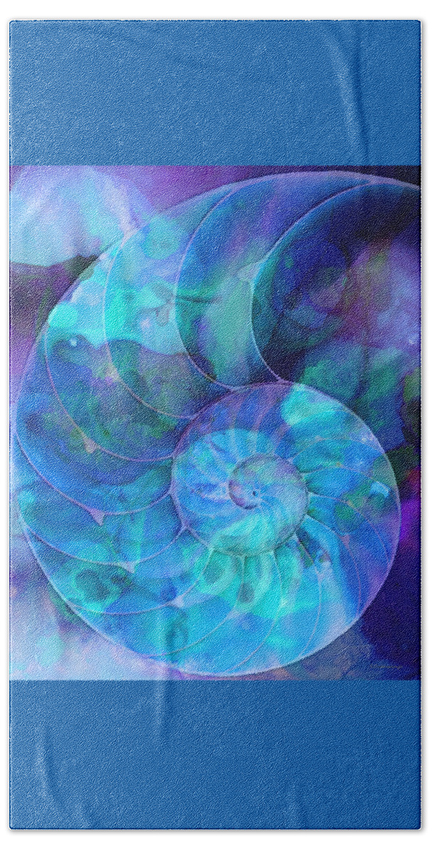 Blue Bath Towel featuring the painting Blue Nautilus Shell By Sharon Cummings by Sharon Cummings