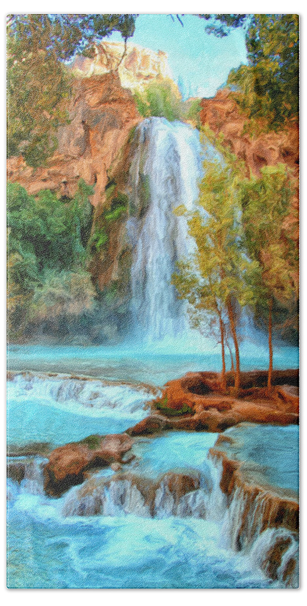 Havasu Falls Bath Towel featuring the painting Blue Pool at Havasupai Falls by Dominic Piperata