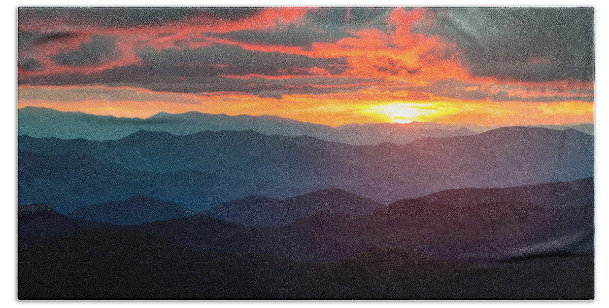 Sunset Bath Towel featuring the photograph Blue Ridge Mountains Sunset from Southern Blue Ridge Parkway by Dave Allen