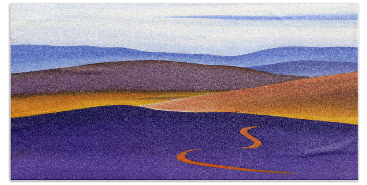 Blue Ridge Bath Towel featuring the painting Blue Ridge Orange Mountains Sky and Road in Fall by Catherine Twomey