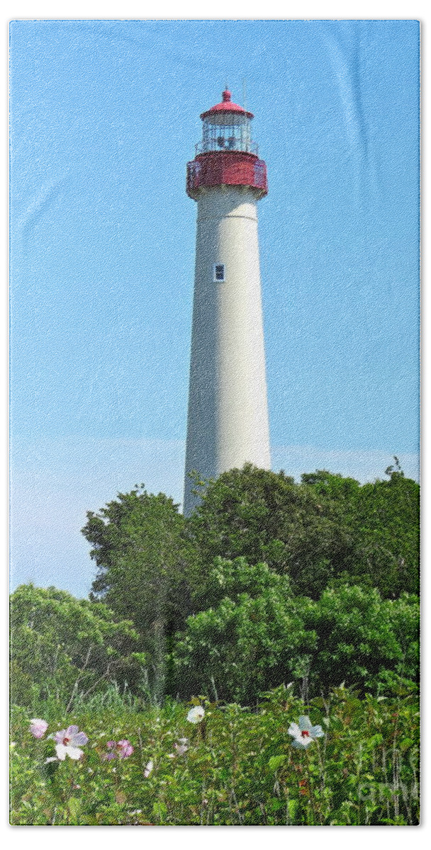 Cape May Lighthouse Bath Towel featuring the photograph Blue Skies Over Cape May Light by Nancy Patterson