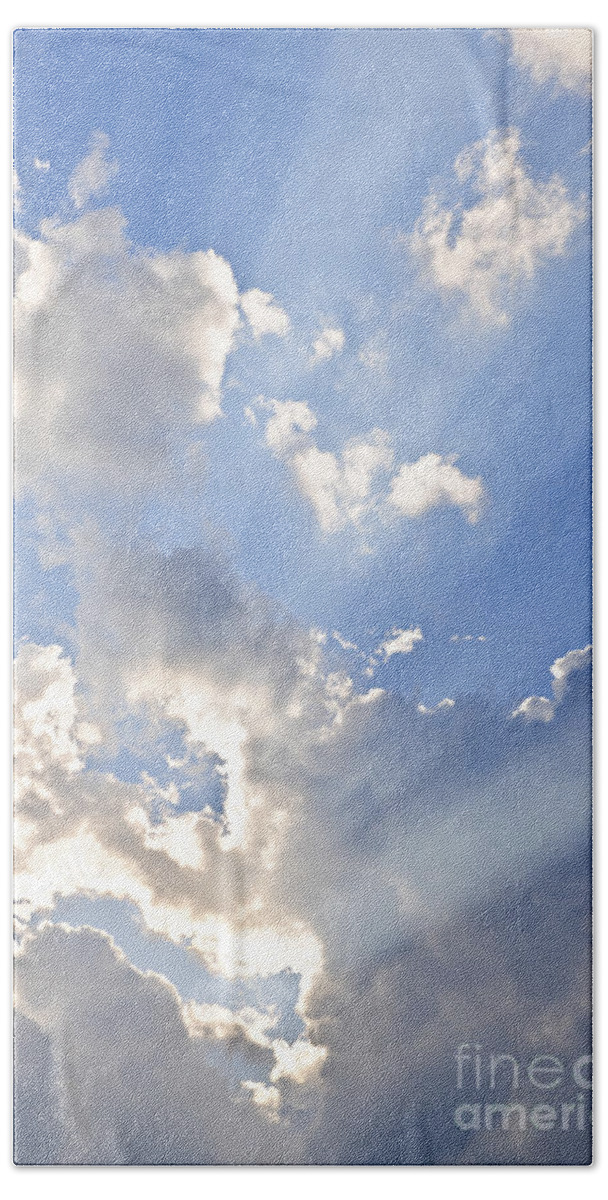 Sky Bath Towel featuring the photograph Blue sky with sun rays by Elena Elisseeva