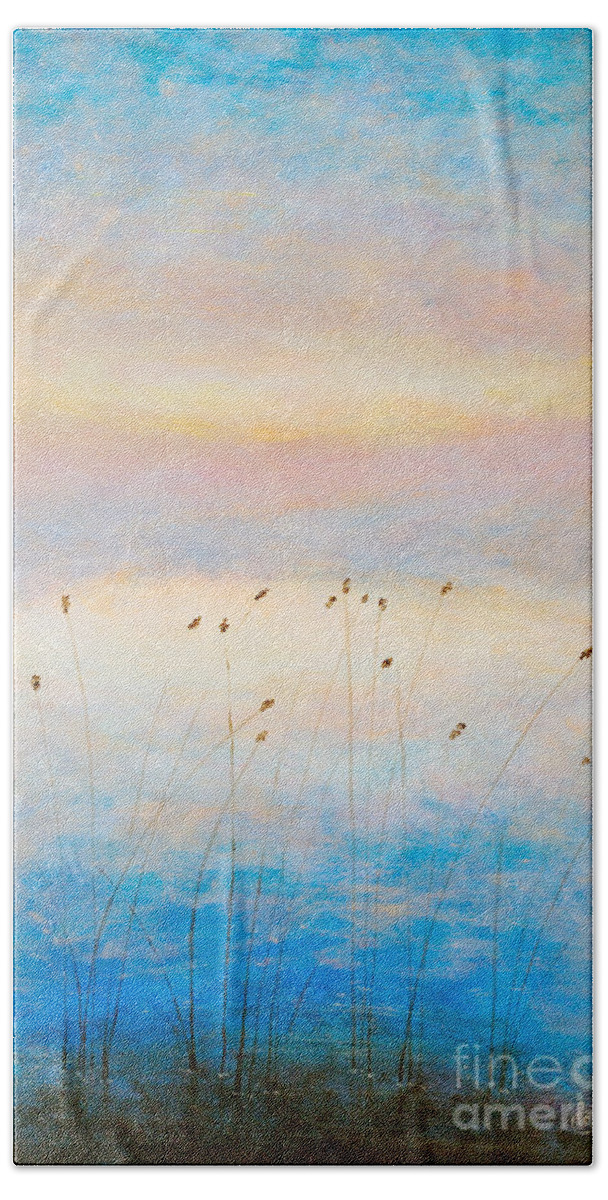  Acrylic Paintings Bath Towel featuring the painting Blue Sunrise by Martin Capek