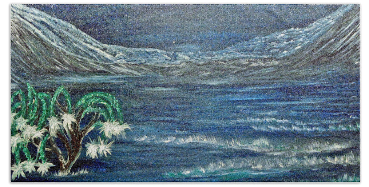 Blue Bath Towel featuring the painting Blue Valley by Suzanne Surber