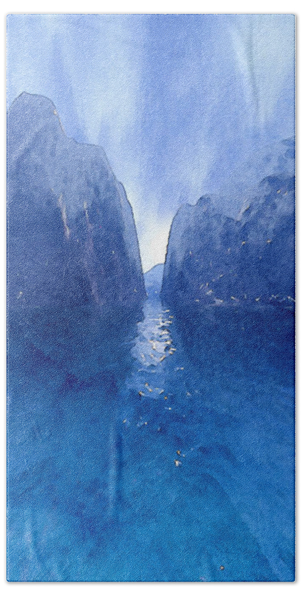 Blue Bath Towel featuring the digital art Blue Waters Mist by Phil Perkins