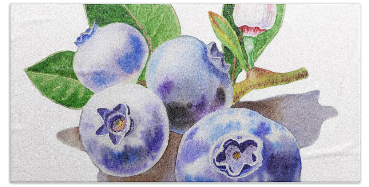 Blueberries Hand Towel featuring the painting ArtZ Vitamins The Blueberries by Irina Sztukowski