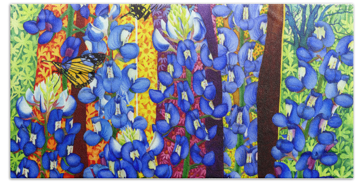 Bluebonnet Hand Towel featuring the painting Bluebonnet Garden by Hailey E Herrera