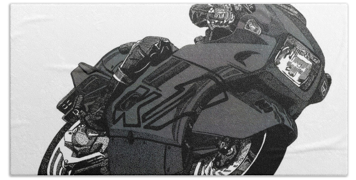 Motorcycle Bath Towel featuring the drawing Bmw K1 by Cory Still