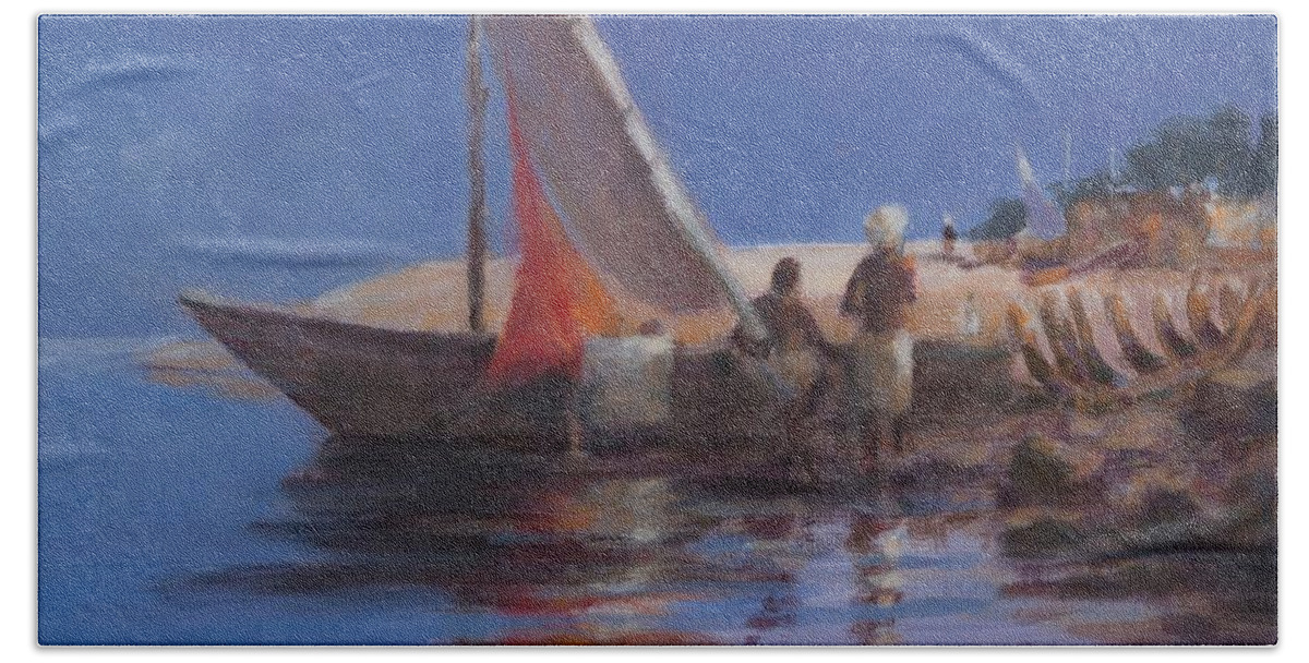 Kenya Hand Towel featuring the photograph Boat Yard, Kilifi, 2012 Acrylic On Canvas by Lincoln Seligman