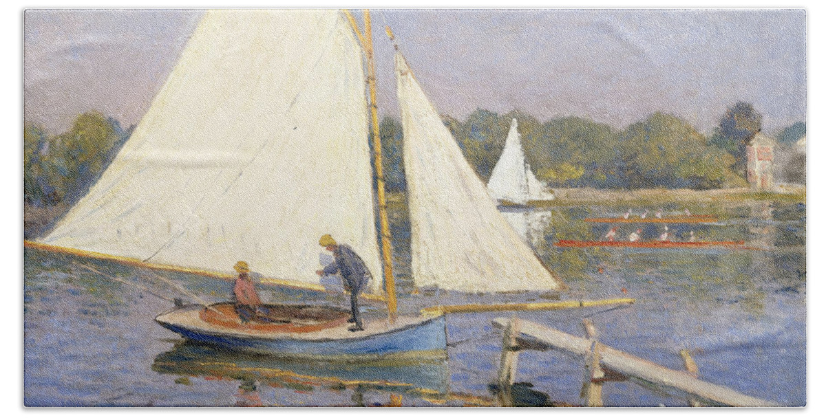Monet Bath Towel featuring the painting Boaters at Argenteuil by Claude Monet
