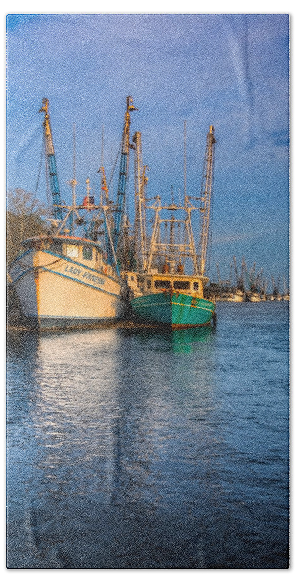 Boats Bath Towel featuring the photograph Boats in Blue by Debra and Dave Vanderlaan