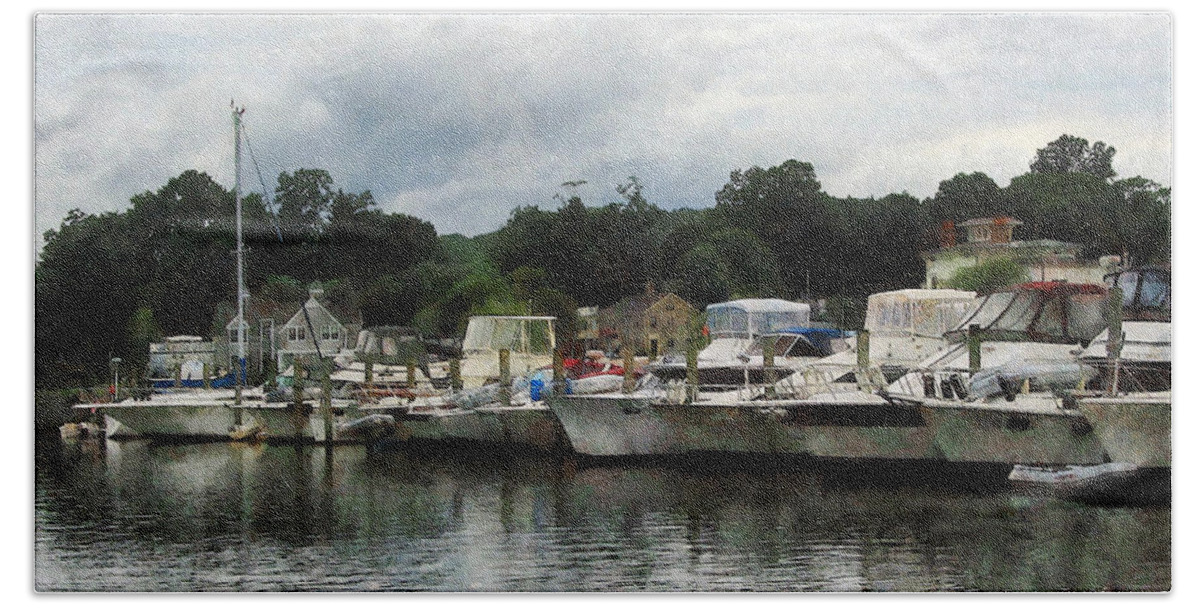 Boat Hand Towel featuring the photograph Boats on a Cloudy Day Essex CT by Susan Savad