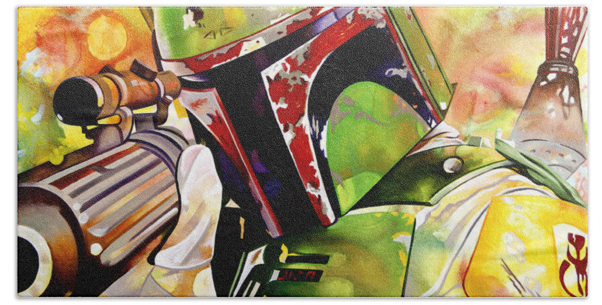 Star Wars Bath Towel featuring the painting Boba Fett by Joshua Morton