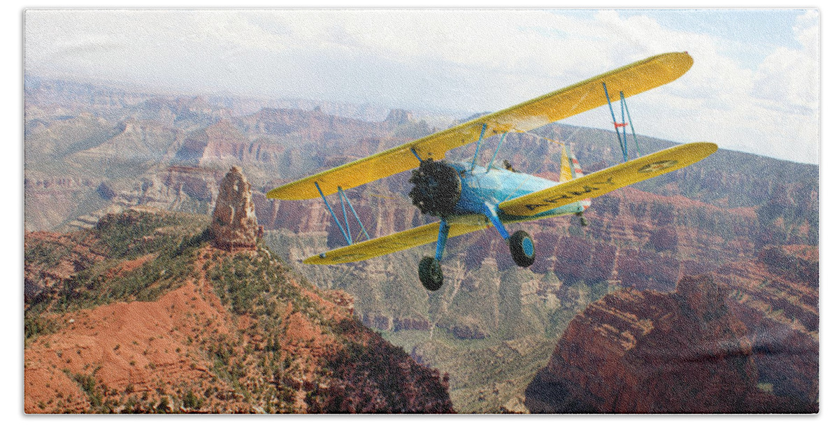 Boeing Stearman Hand Towel featuring the photograph Boeing Stearman at Mount Hayden Grand Canyon by Gary Eason