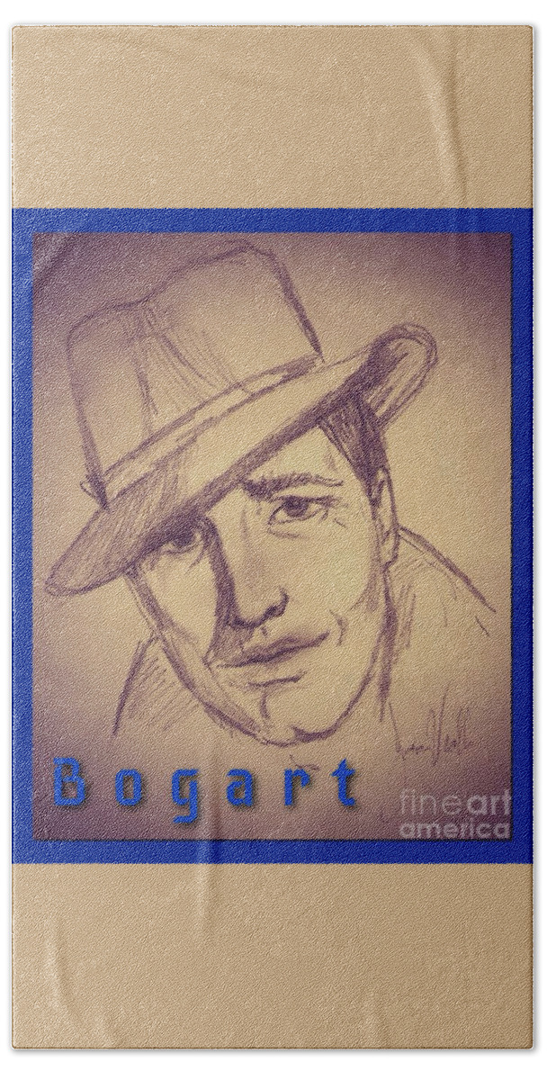 Bogart Bath Towel featuring the drawing Bogart by Joan-Violet Stretch