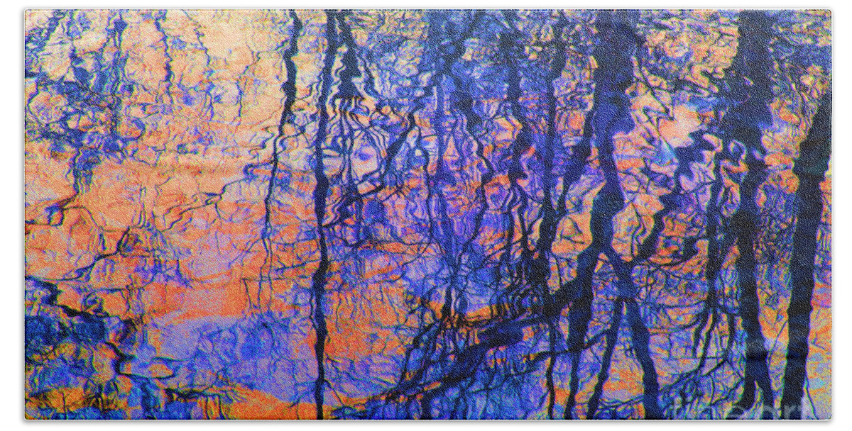 Outdoors Bath Towel featuring the photograph Bold Tree Reflections by Karen Adams