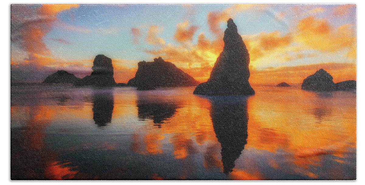 Sunset Hand Towel featuring the photograph Boldly Bandon by Darren White