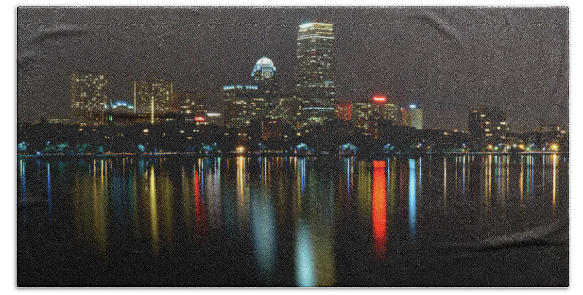 Boston Hand Towel featuring the photograph Boston Skyline by Night by Jatin Thakkar