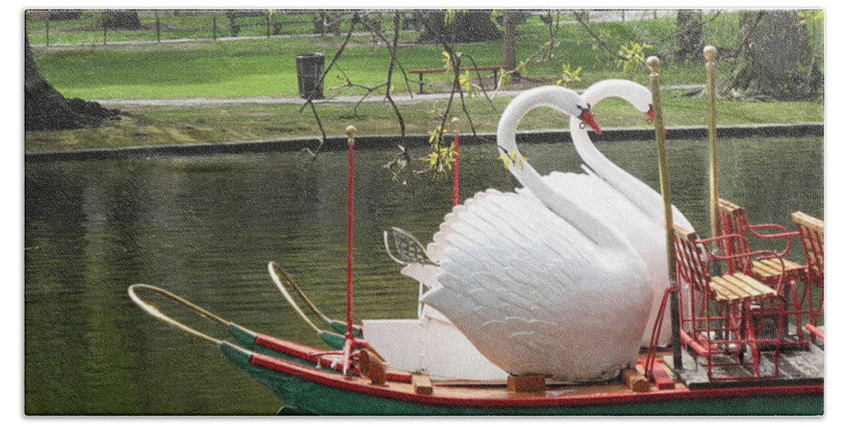 Landscape Hand Towel featuring the photograph Boston Swan Boats by Barbara McDevitt