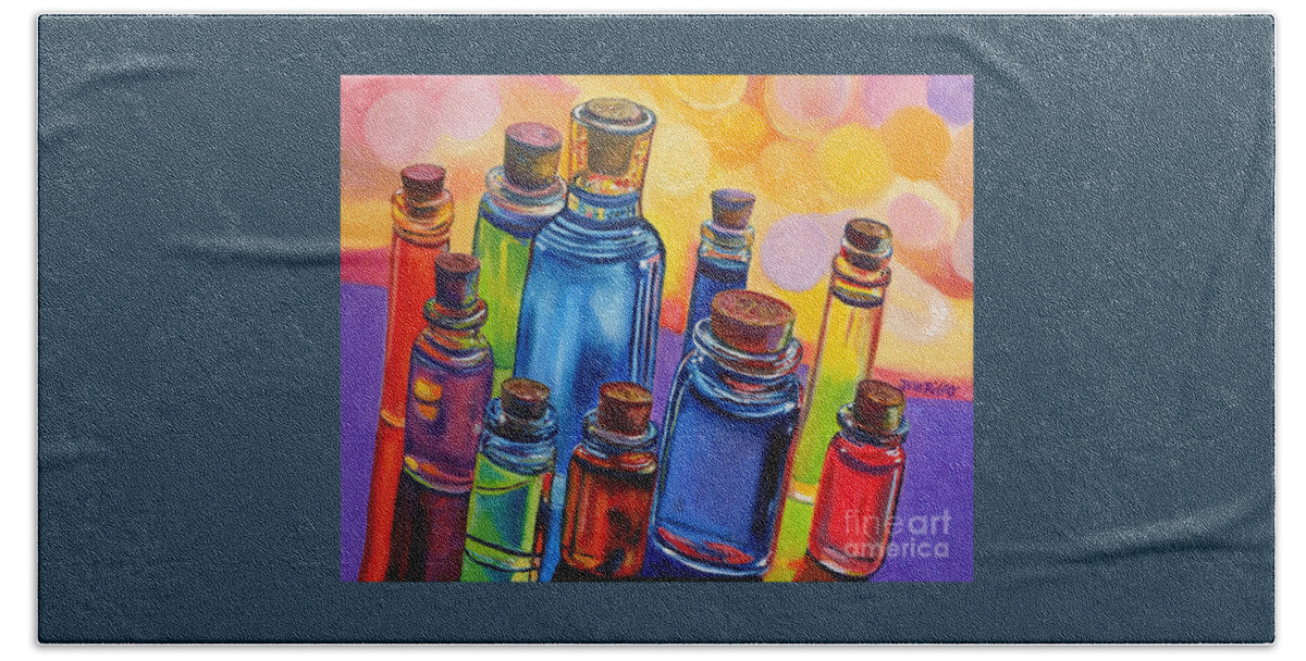 Bottles Bath Towel featuring the painting Bottled Rainbow by Julie Brugh Riffey