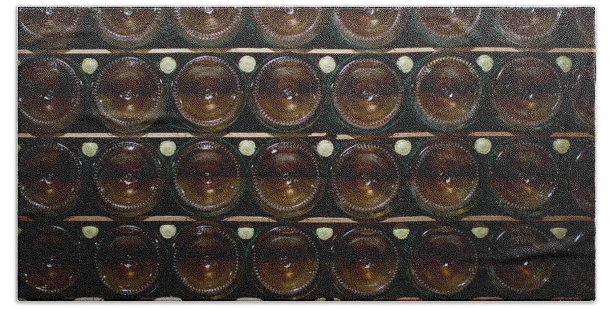 Francacorta Bath Towel featuring the photograph Bottles. Ca del Bosco winery. Franciacorta DOCG by Jouko Lehto