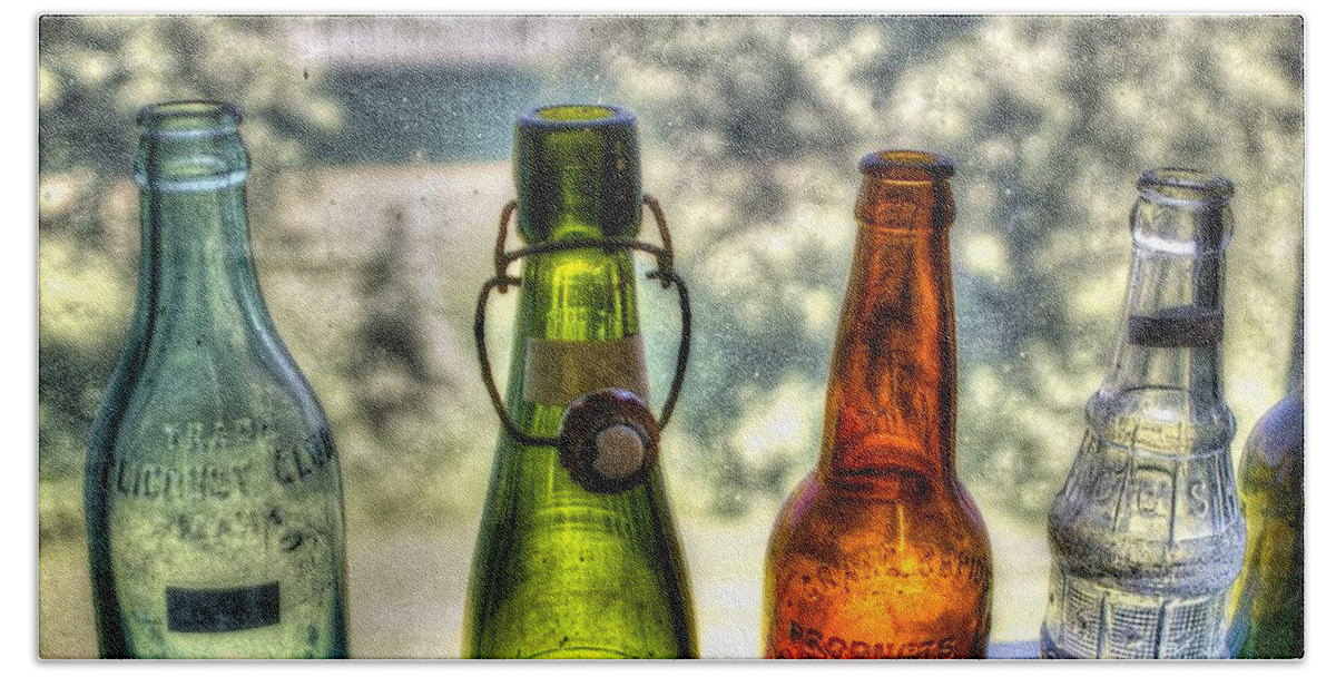 Bottles Bath Towel featuring the photograph Bottles on the Window by Randy Pollard