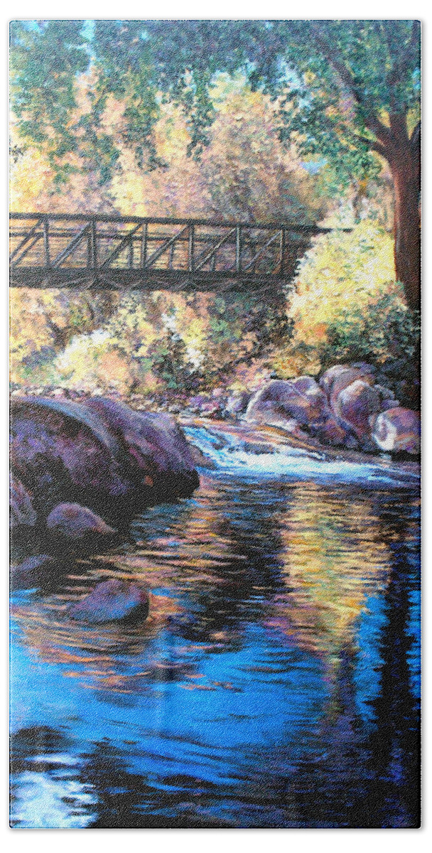 Boulder Hand Towel featuring the painting Boulder Creek Bridge by Tom Roderick