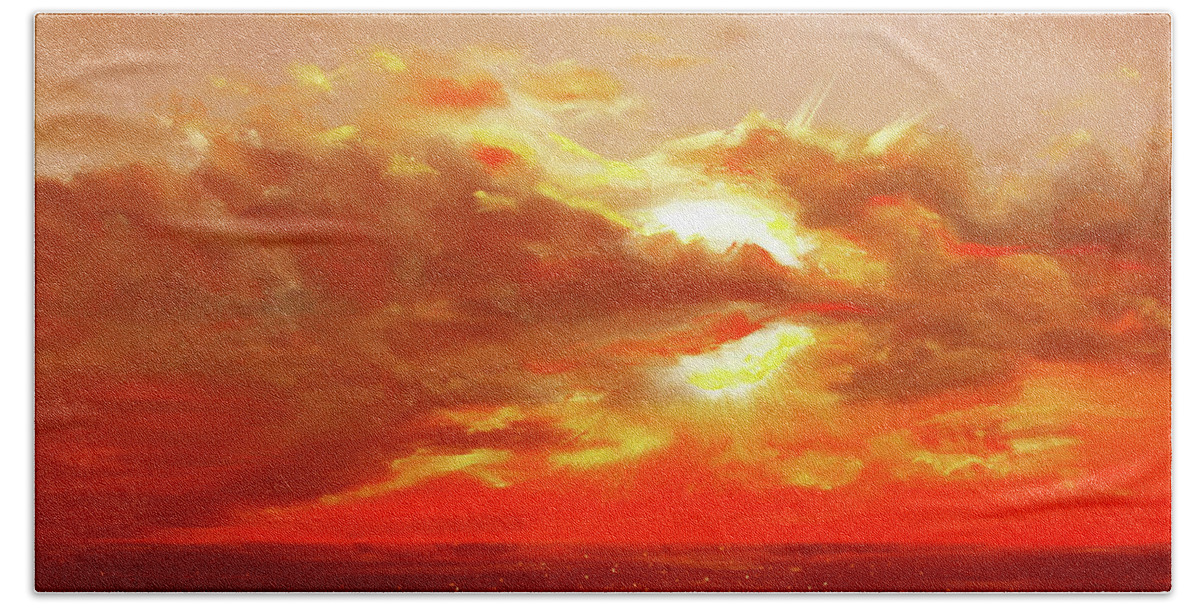 Sunset Hand Towel featuring the painting Bound of Glory - Red Sunset by Gina De Gorna