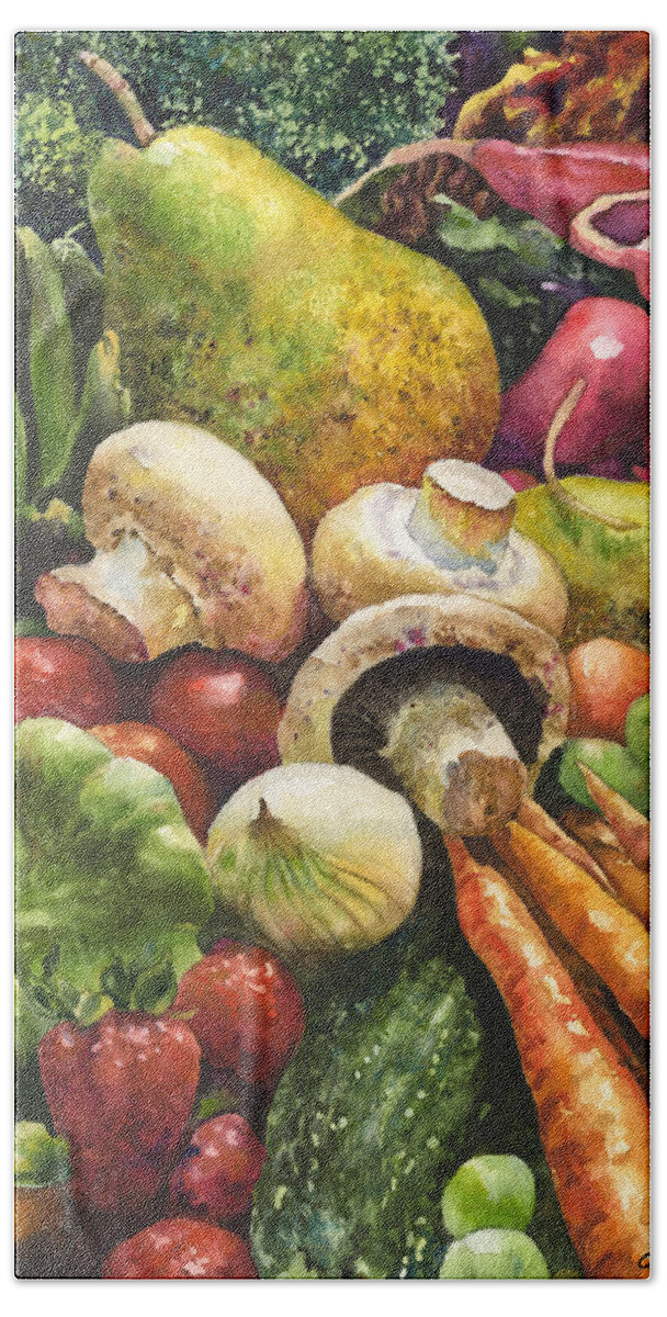 Vegetables Painting Bath Towel featuring the painting Bountiful by Anne Gifford